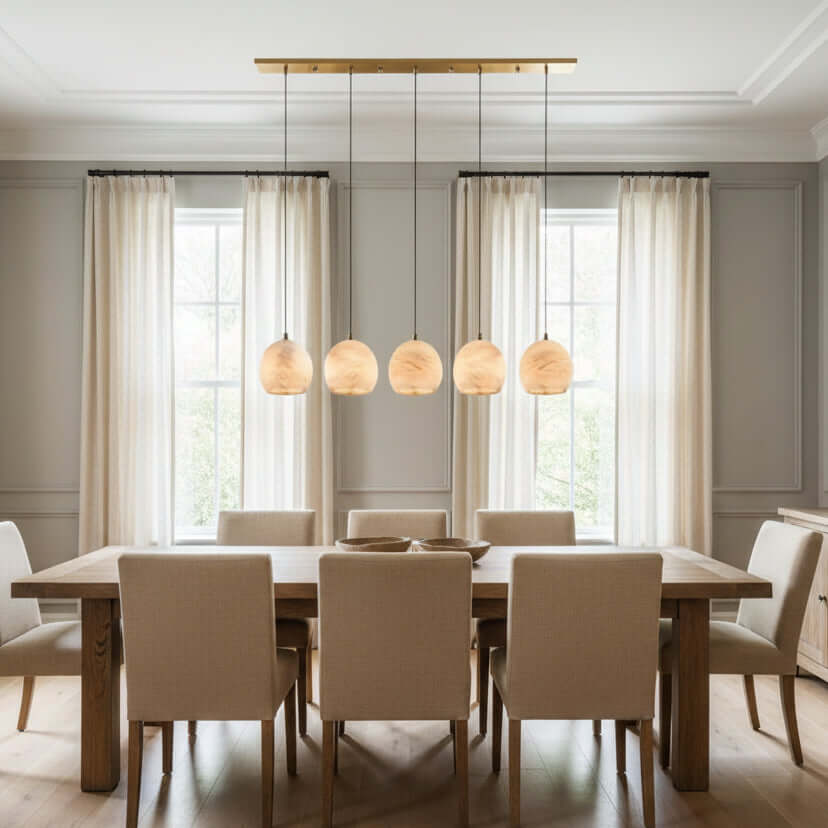 Auris linear marble chandelier side profile