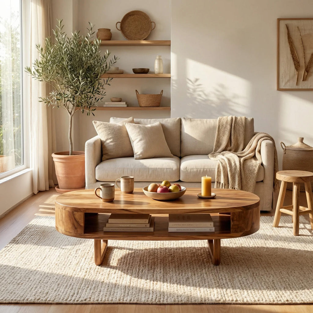 Mid Century Wooden Live Edge Coffee Table For Living Room Furniture Decor