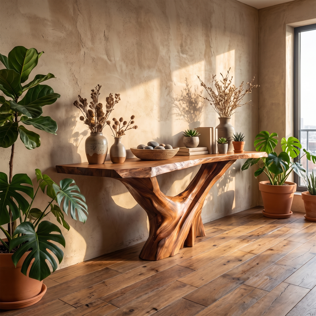 Mid Century Live Edge Console Table Artistic Wood For Furniture Decor