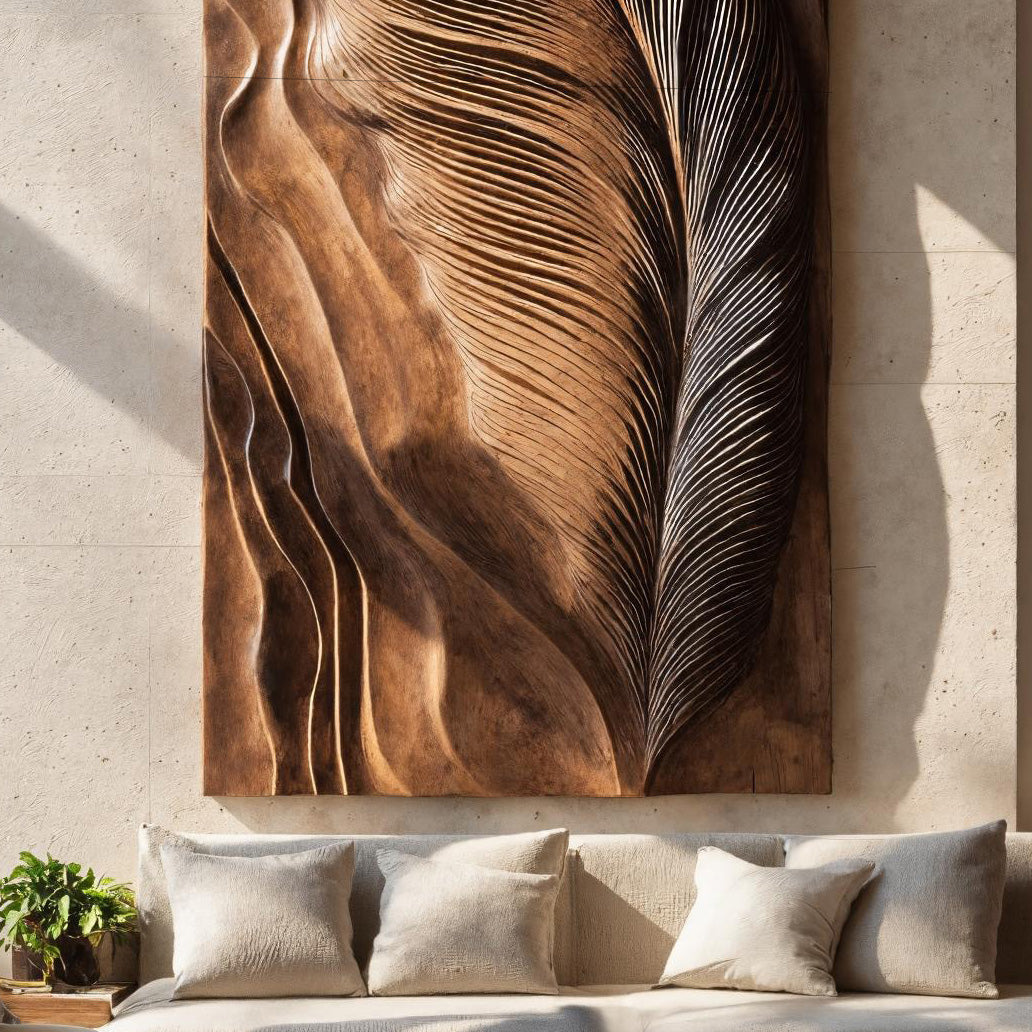 Hand Carved Feather Wall Art Design For Home