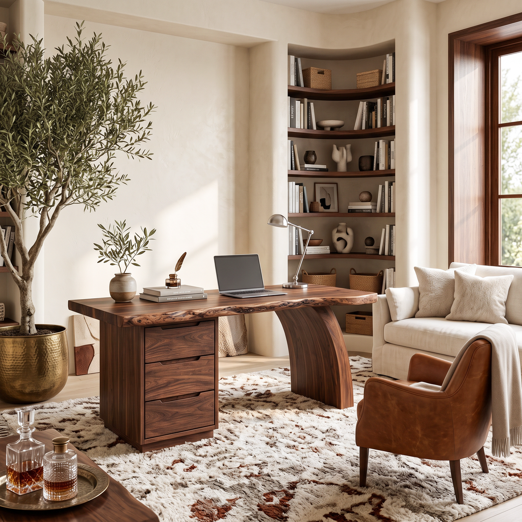 Modern Rounded Corner Desk With Drawers For Home Office Workspace