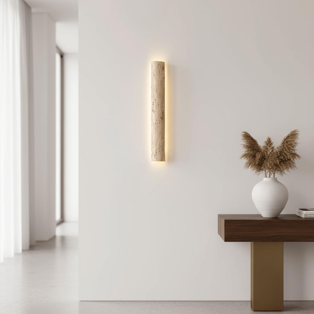 Solterra natural travertine wall sconce full view