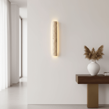 Solterra natural travertine wall sconce full view