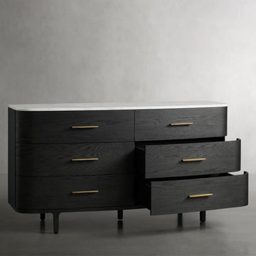 Danny Wood Six-Drawer Dresser with Marble Top Chest Of 6 Drawers Storage Cabinet