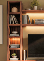 Modern TV Stand With Bookshelf And Lighting For Living Room