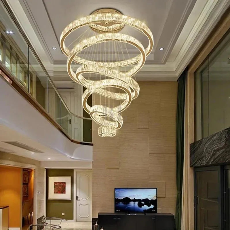 6 Tier Crystal Ring Chandelier for High Ceiling - GoldWarm white 3000Kcasivra
