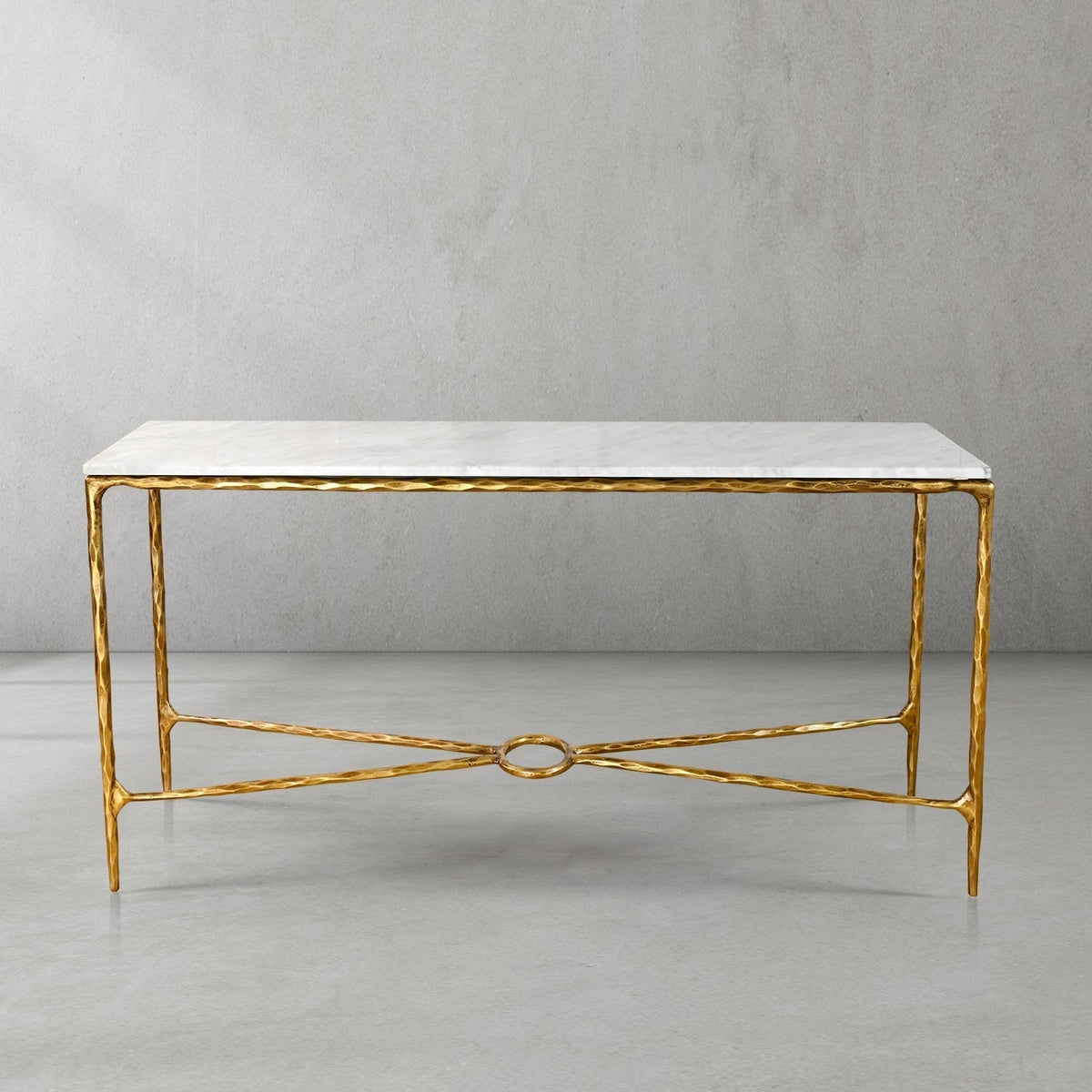 Hand-Forged Metal Rectangle Marble Console Table 60" 72"