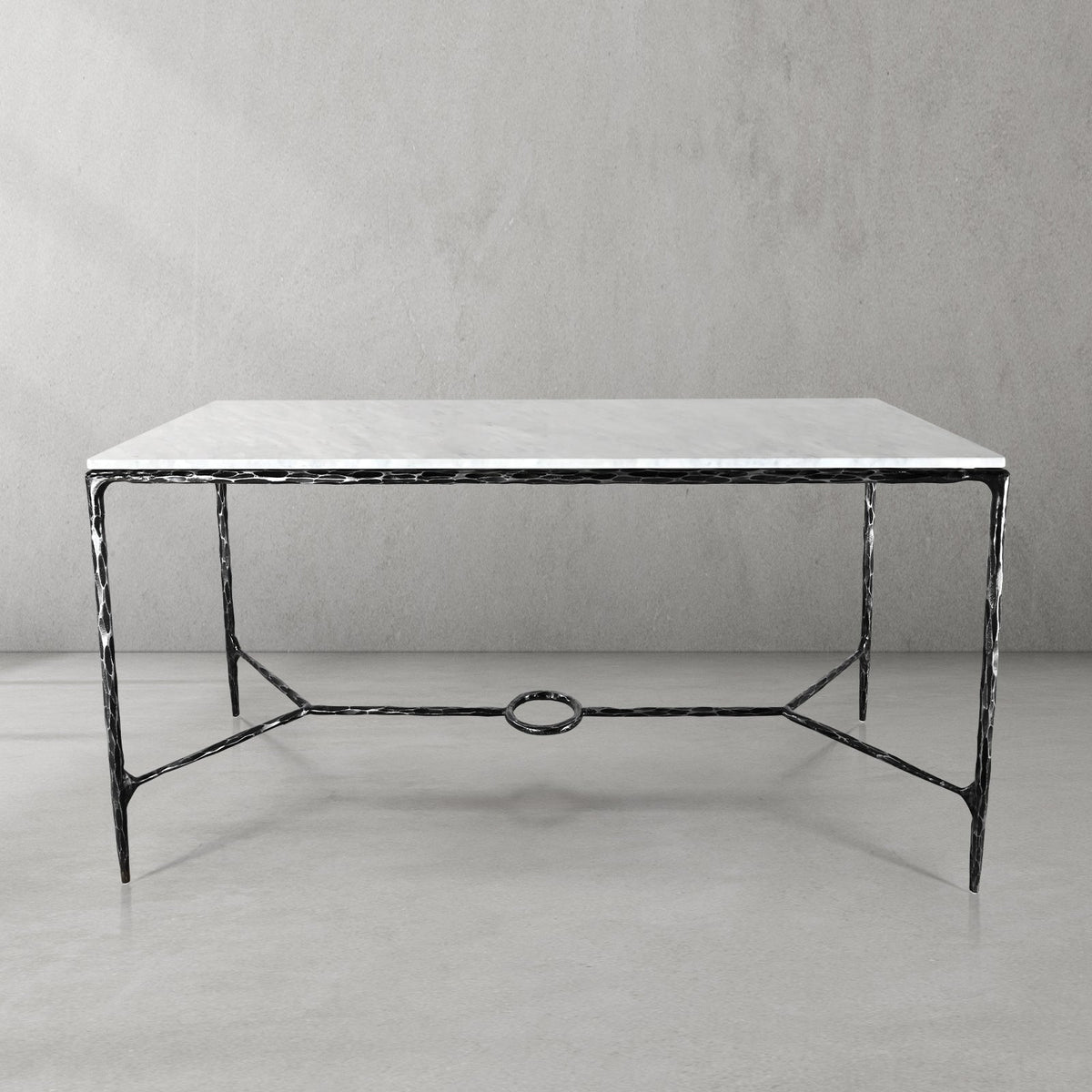 Hand-Forged Metal Rectangle Marble Desk