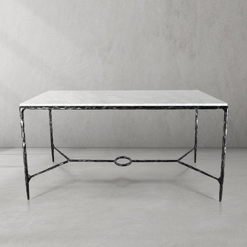 Hand-Forged Metal Rectangle Marble Desk