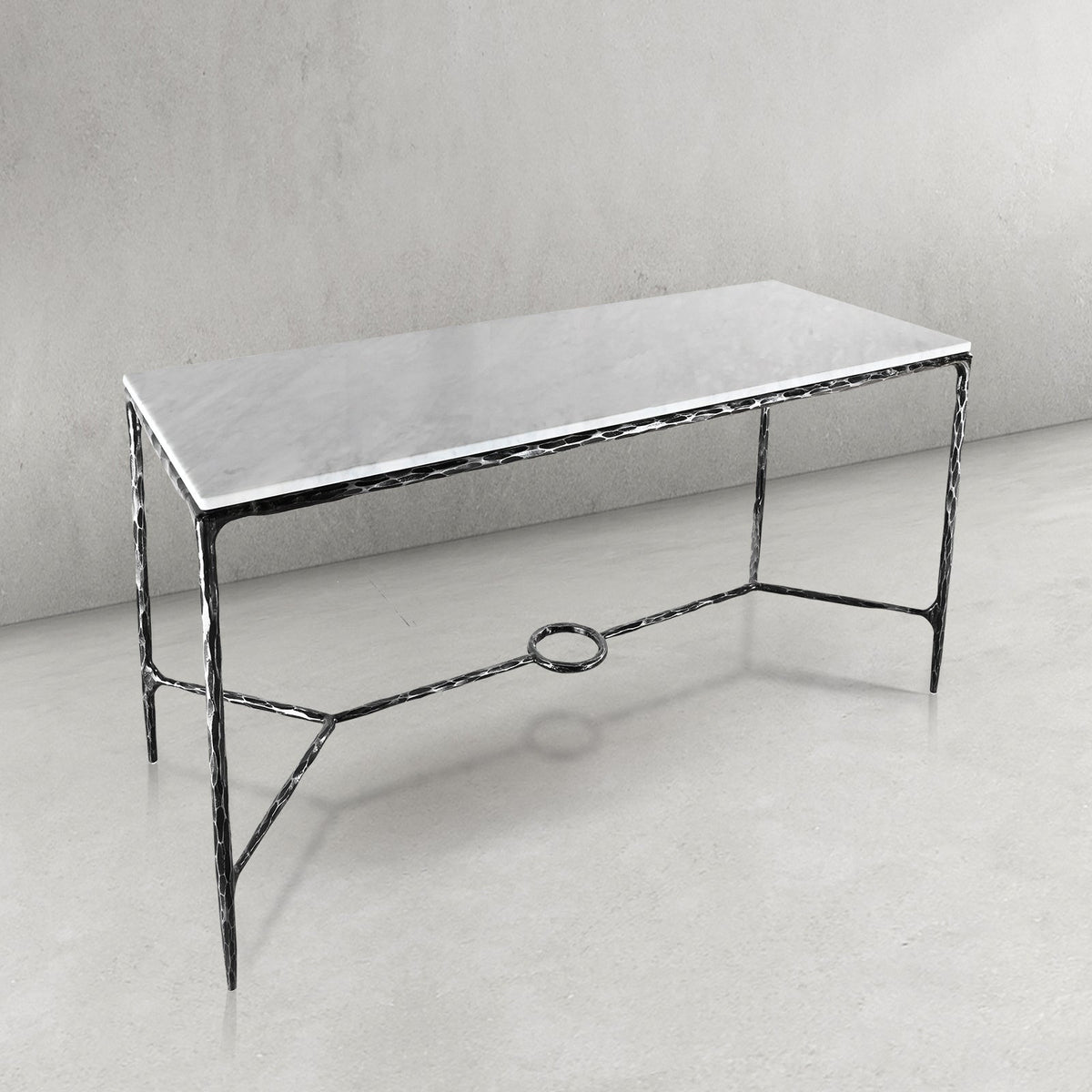 Hand-Forged Metal Rectangle Marble Desk
