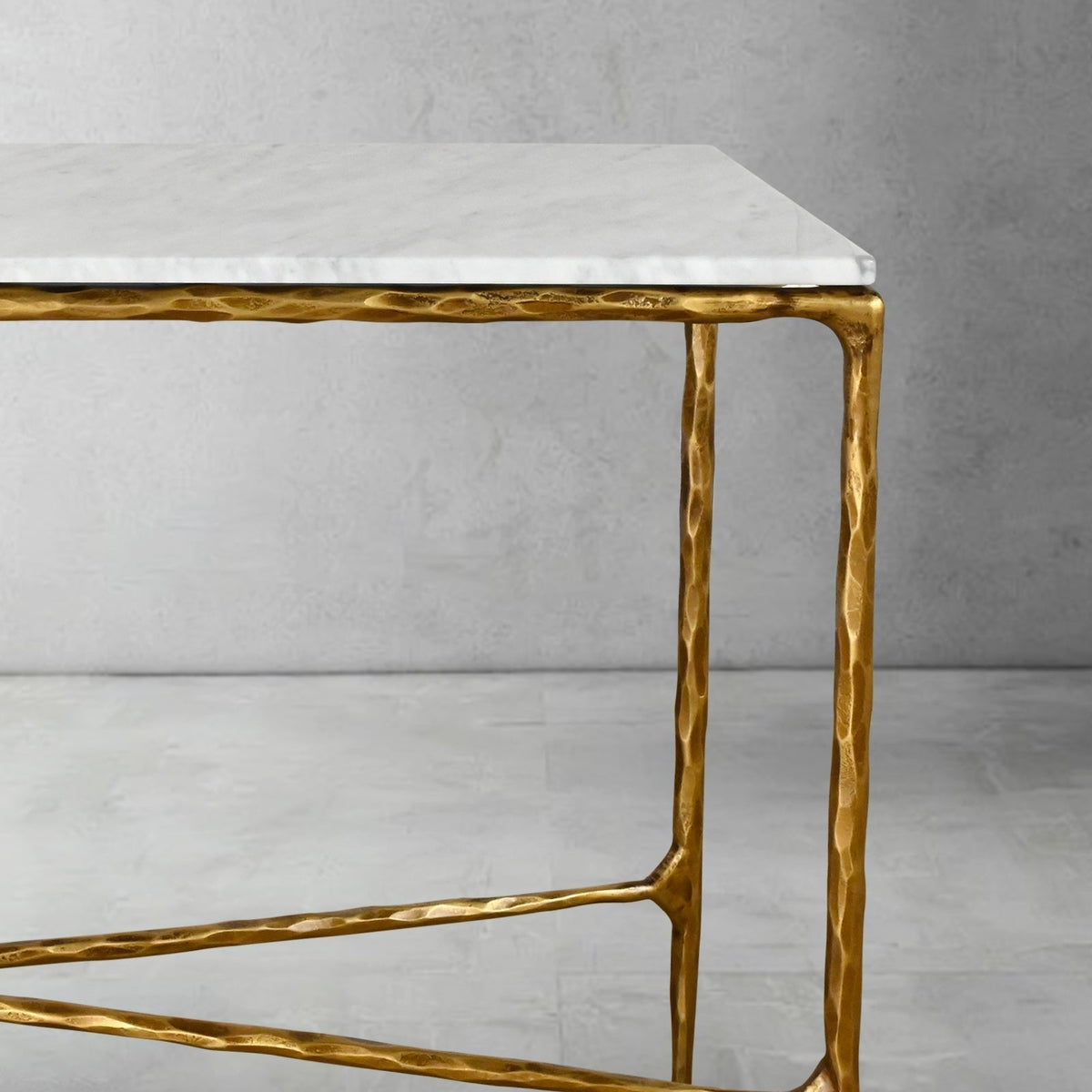 Hand-Forged Metal Rectangle Marble Console Table 60" 72"