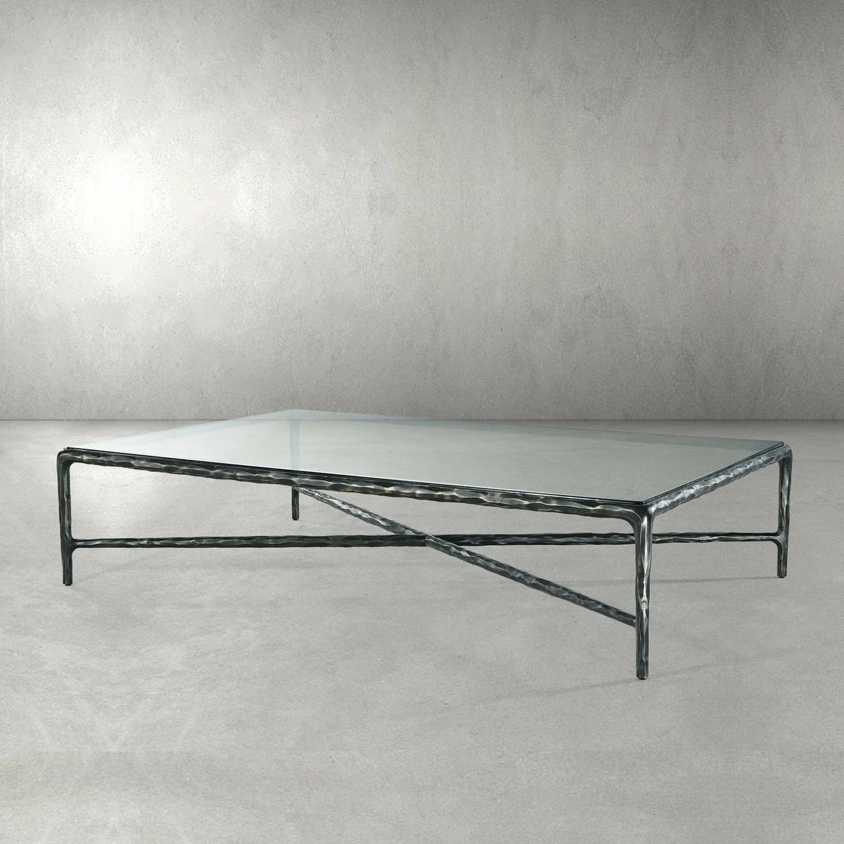 Hand-Forged Metal Rectangle Glass Coffee Table