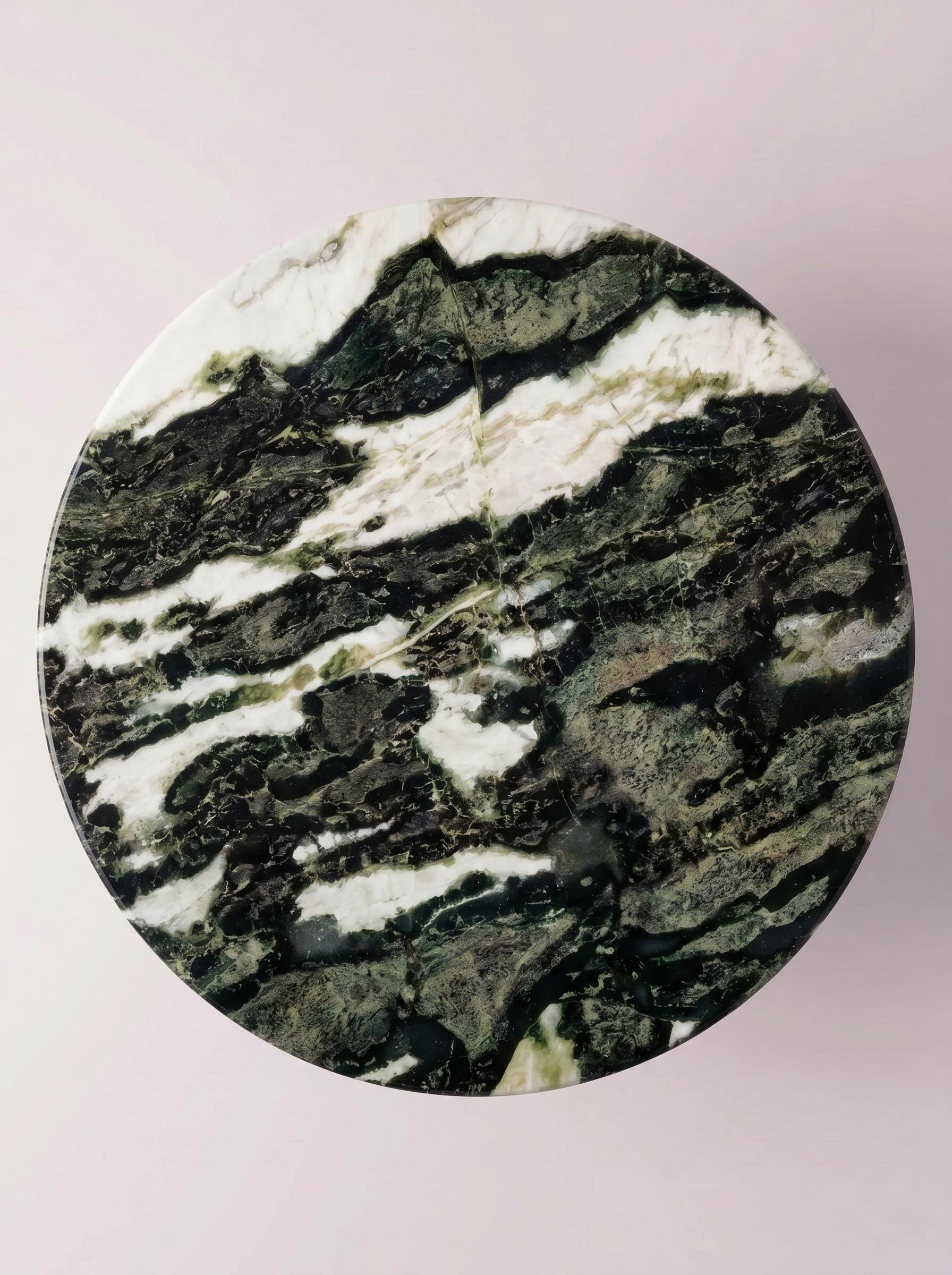 Luxury Green Forest Marble Petal Base Round Coffee Table | Sculptural Natural Stone Center Table