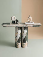 Luxury Les Quatre Saisons Marble Console Table with Oval Top and Double Cylinder Legs
