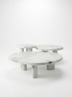 Luxury Green Forest Marble Nesting Coffee Table Set with Three Organic Sculptural Pieces