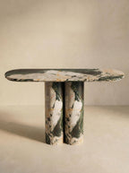 Luxury Les Quatre Saisons Marble Console Table with Oval Top and Double Cylinder Legs