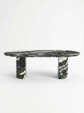 Luxury Green Forest Marble Oval Dining Table with Sculptural D-Shaped Pedestal Base