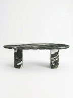 Luxury Green Forest Marble Oval Dining Table with Sculptural D-Shaped Pedestal Base