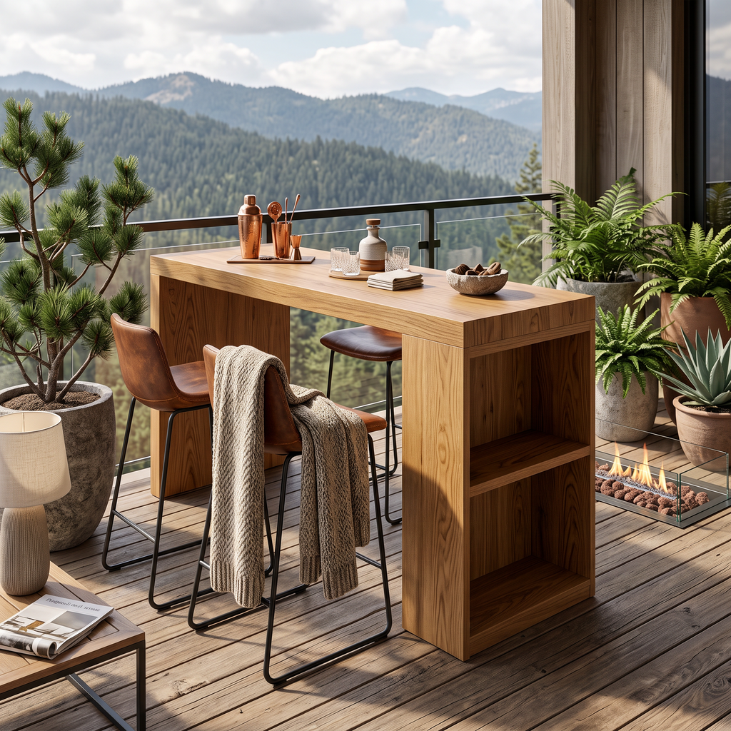 Tropical Live Edge Bar Table For Balcony Or Outdoor Patio