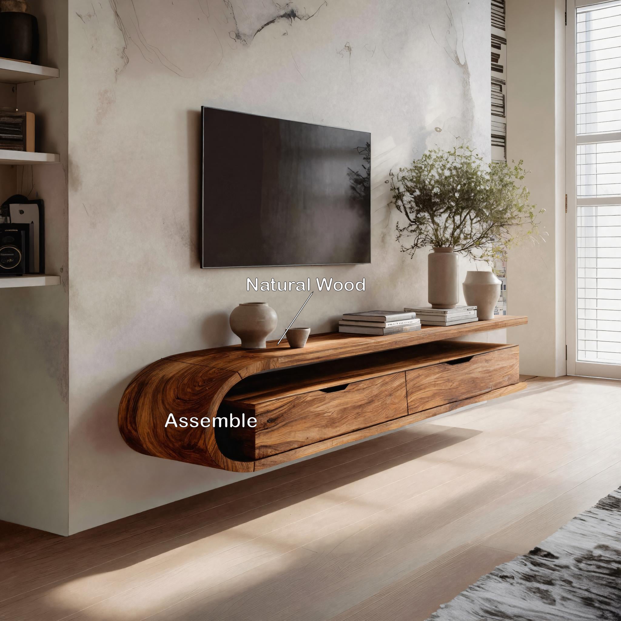 Contemporary Sculptural Wall Mounted Media Console For Living Room