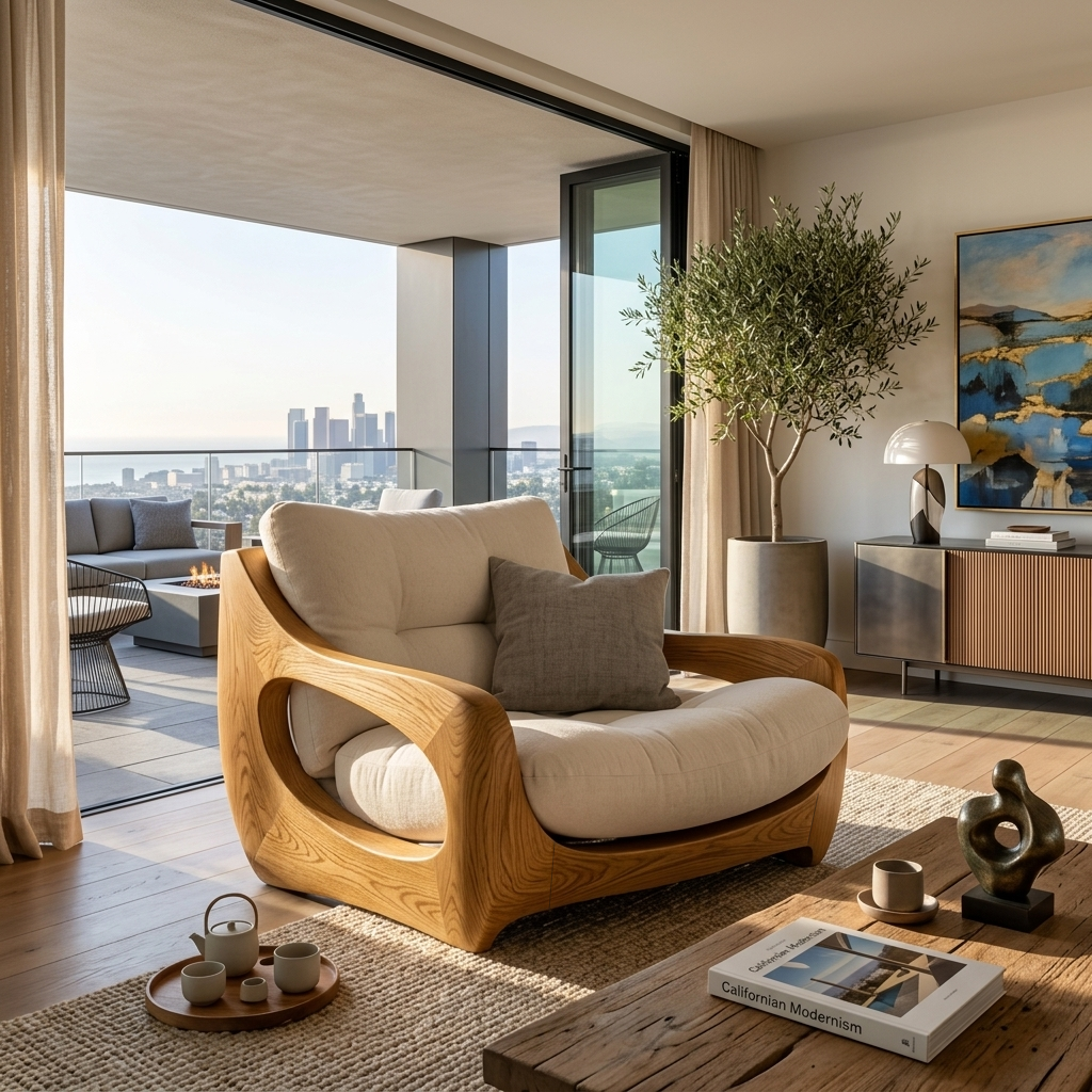Modern Organic Lounge Seating With Carved Form For Living Room