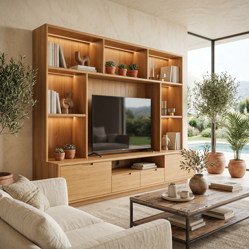 Modern TV Wall Unit With LED Shelves For Living Room