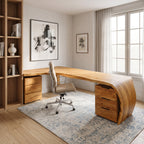 Minimalist Live Edge L Shaped Desk With Drawers For Workspace