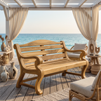 Classic Curved Wood Garden Bench With Sculpted Arms For Patio Or Entryway