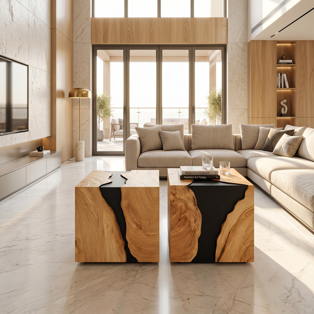 Modern Solid Wood Cube Coffee Table For Furniture Decor
