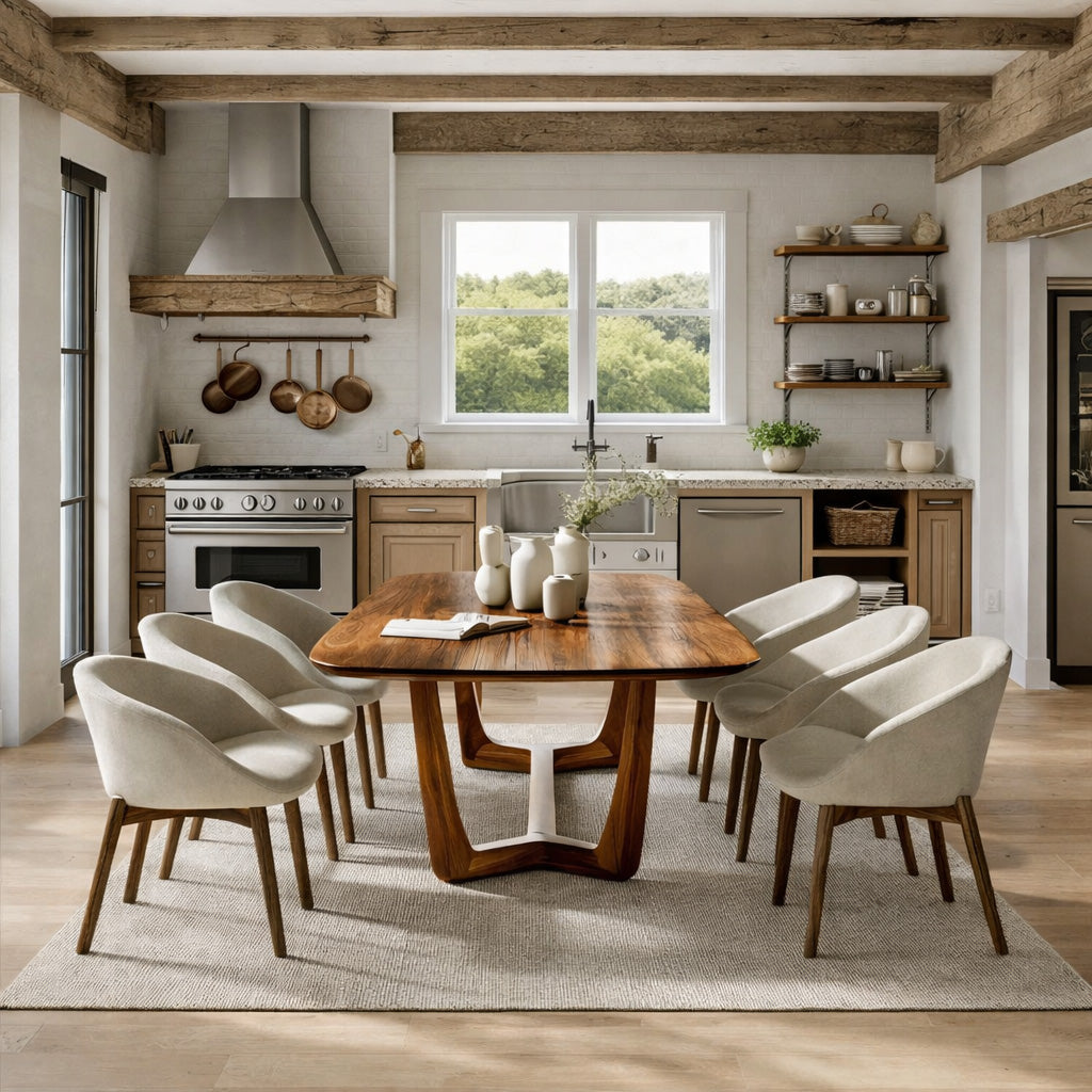 Organic Modern Dining Table With Curved Base For Dining Room