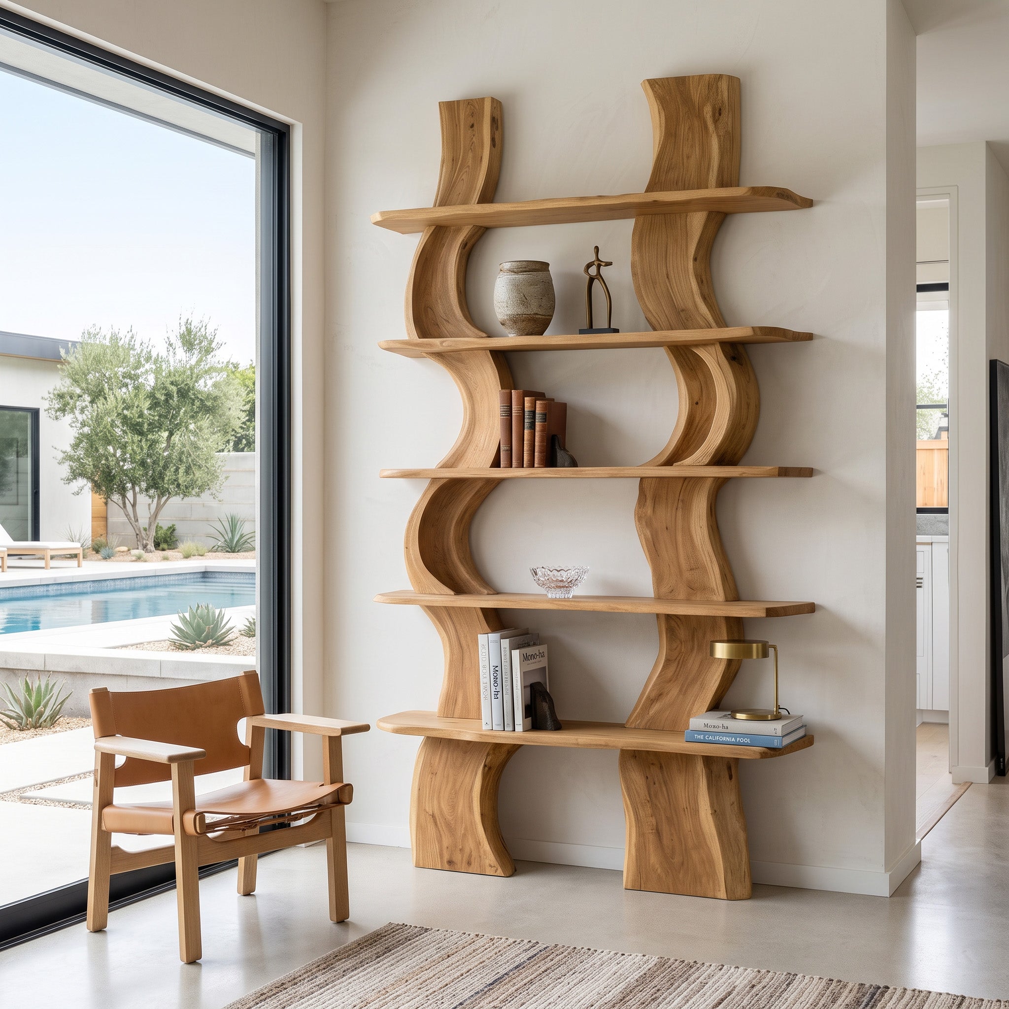 Organic Carved Shelf Storage Display For Home Office