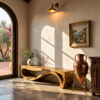 Sculptural Bench With Wave Design For Entryway