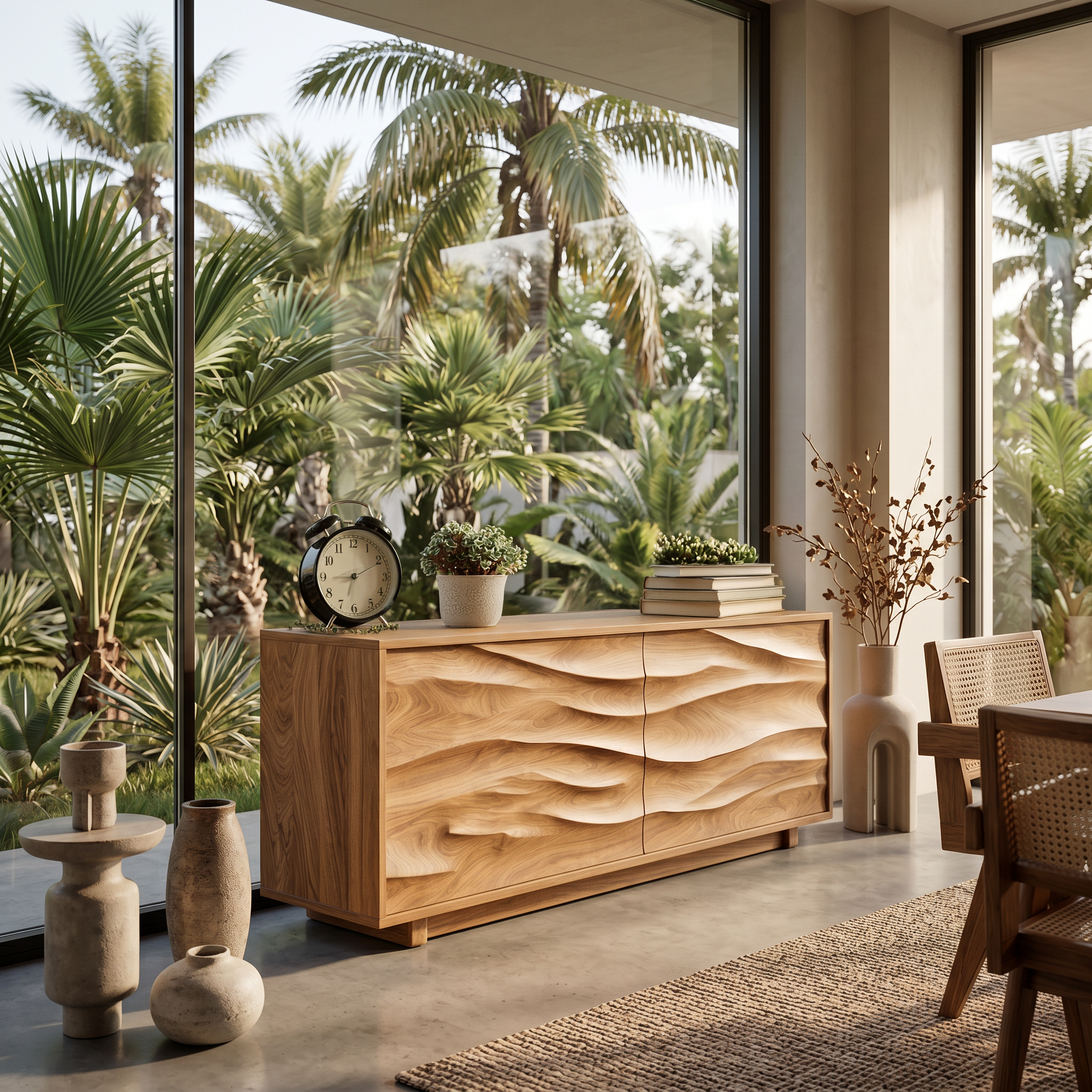 Modern Organic Wave Carved Sideboard For Festive Home Decor