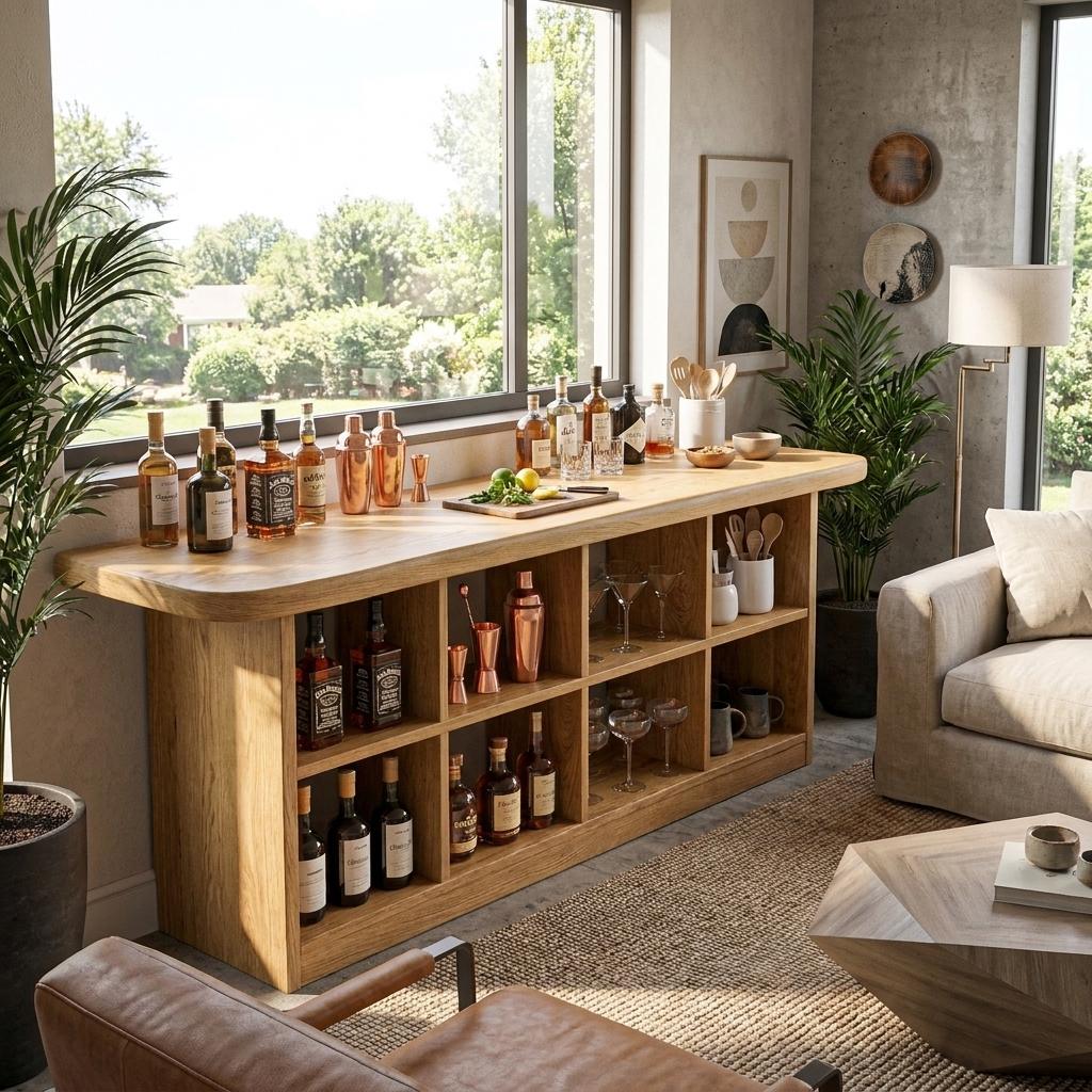 Wooden Bar Table With Storage For Compact Kitchen Or Coffee Bar