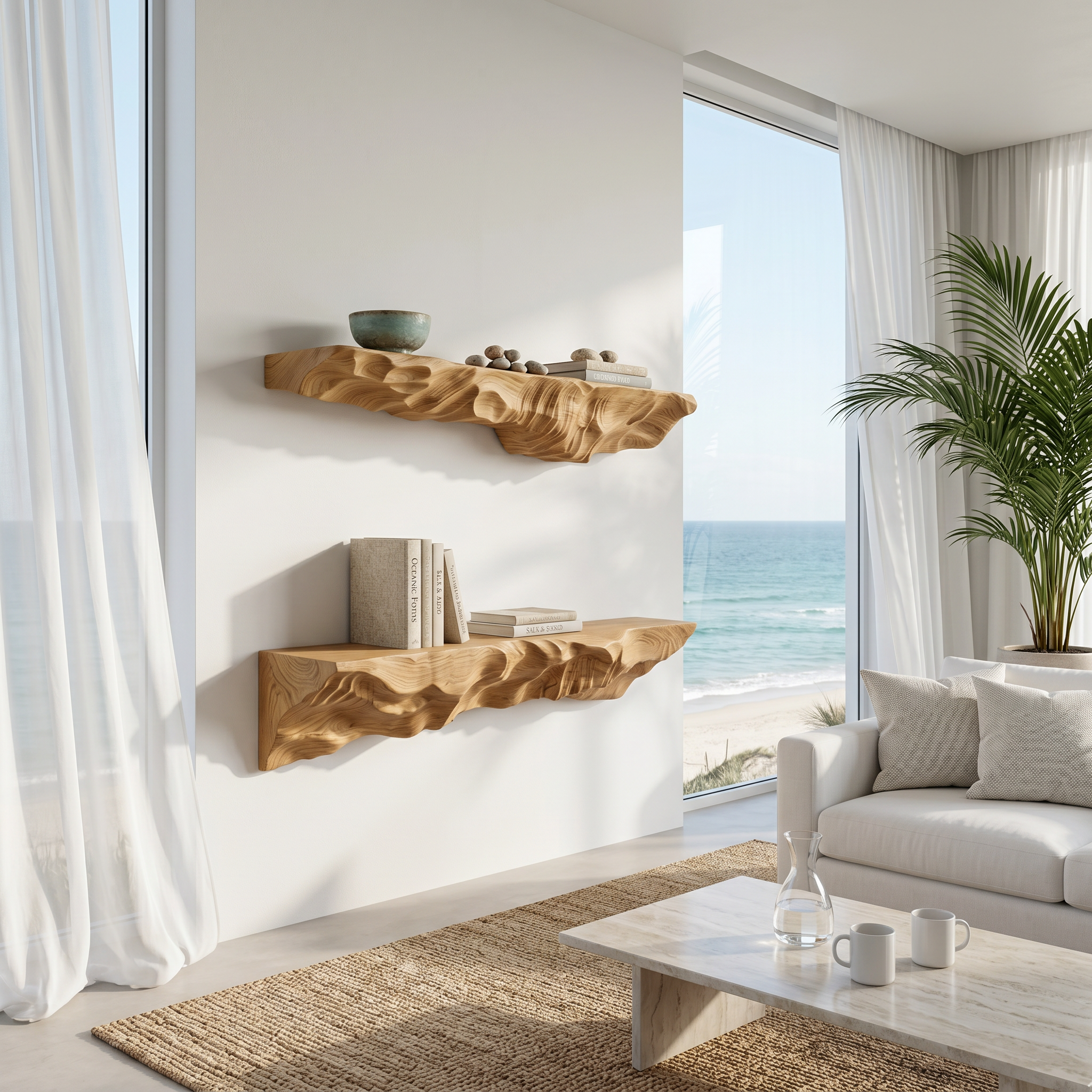 Artistic Sculptural Floating Shelf For Living Room