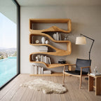 Modern Curved Bookshelf With Flowing Design For Bedroom