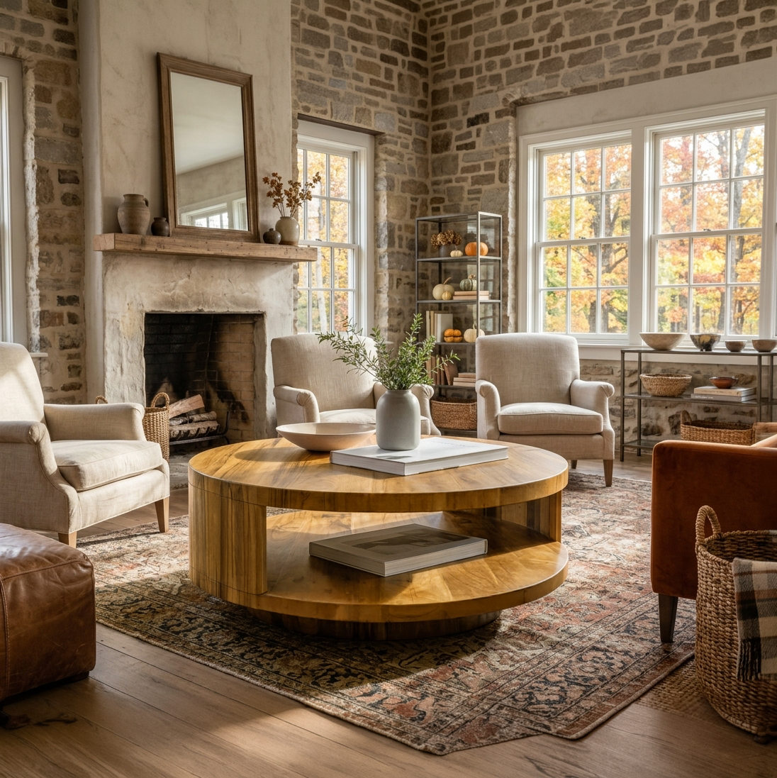 Modern Round Coffee Table With Shelf For Living Room And Lounge