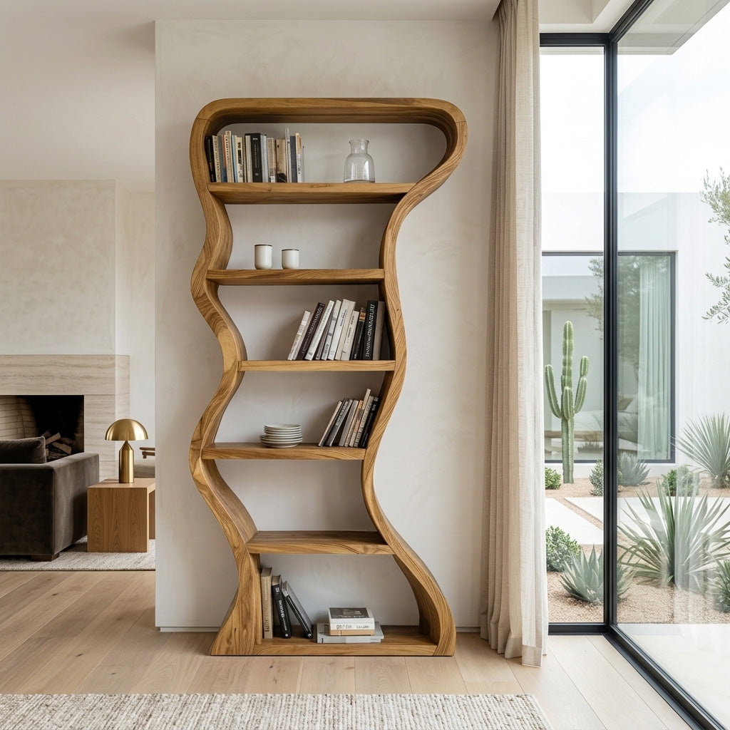 Organic Sculpture Wavy Bookshelf For Living Room Or Office Furniture
