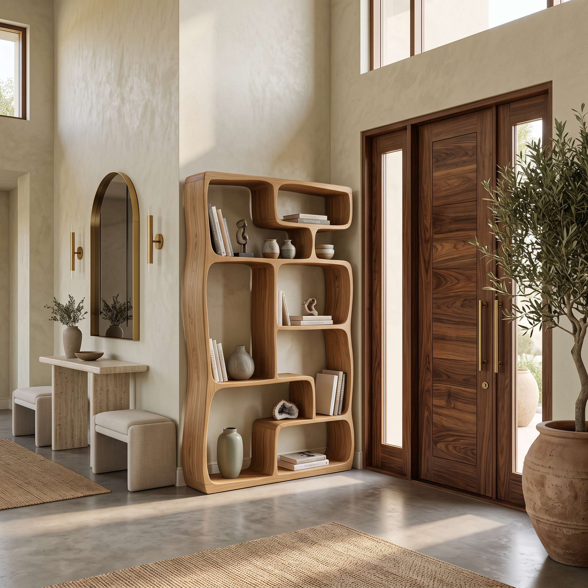 Modern Sculptural Bookshelf With Geometric Design For Living Room