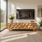 Hand Carved TV Stand With Wave Design For Living Room