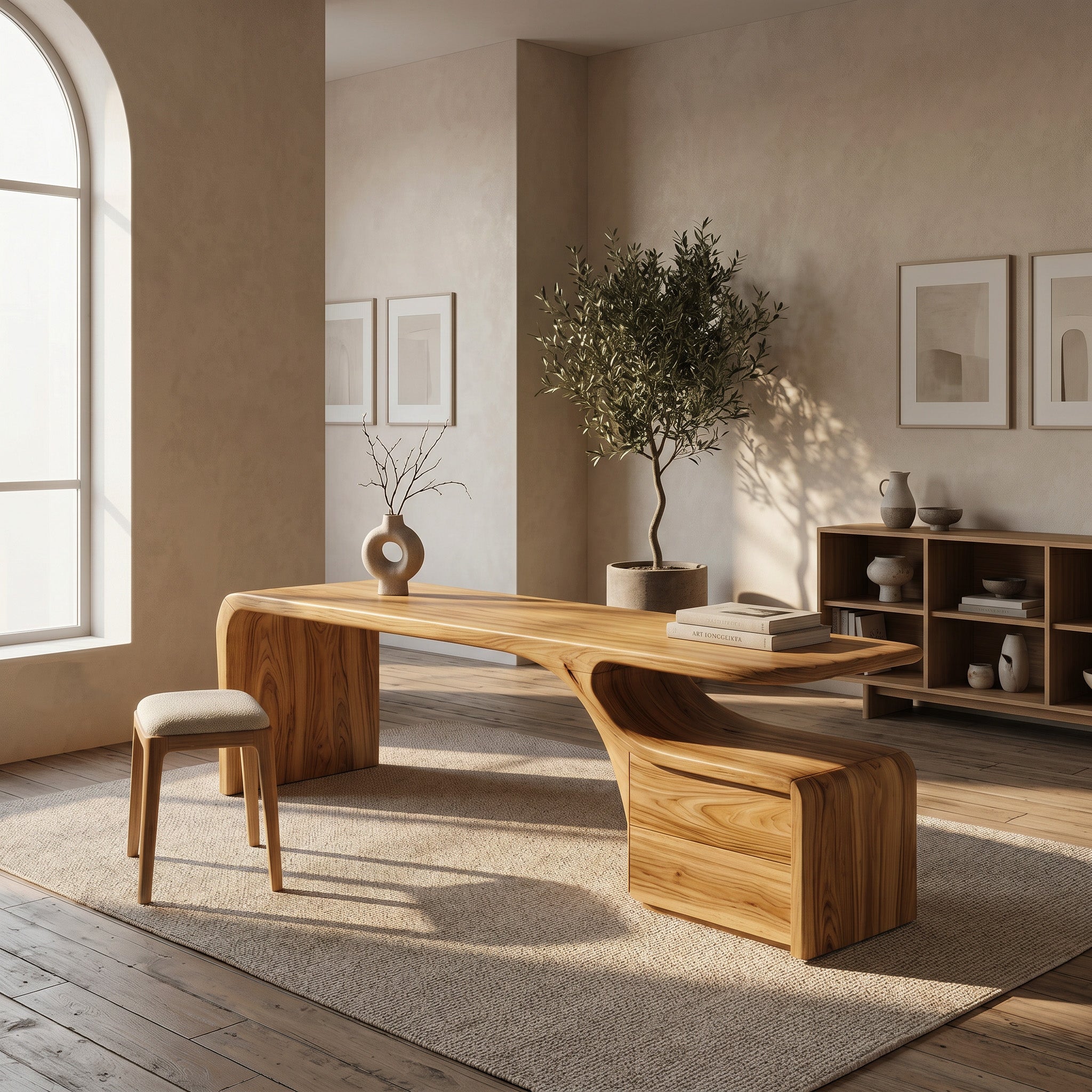 Organic Desk With Drawer Storage For Home Office