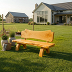 Rustic Live Edge Bench With Backrest For Patio Garden Courtyard