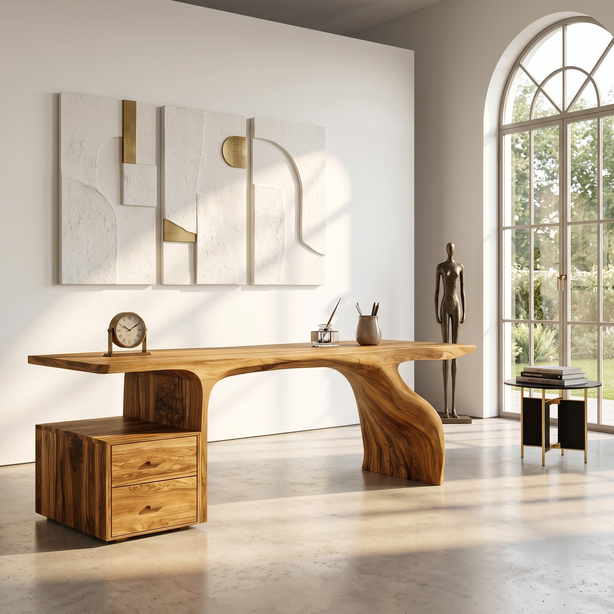 Organic Live Edge Wood Desk With Storage Drawers For Workspace