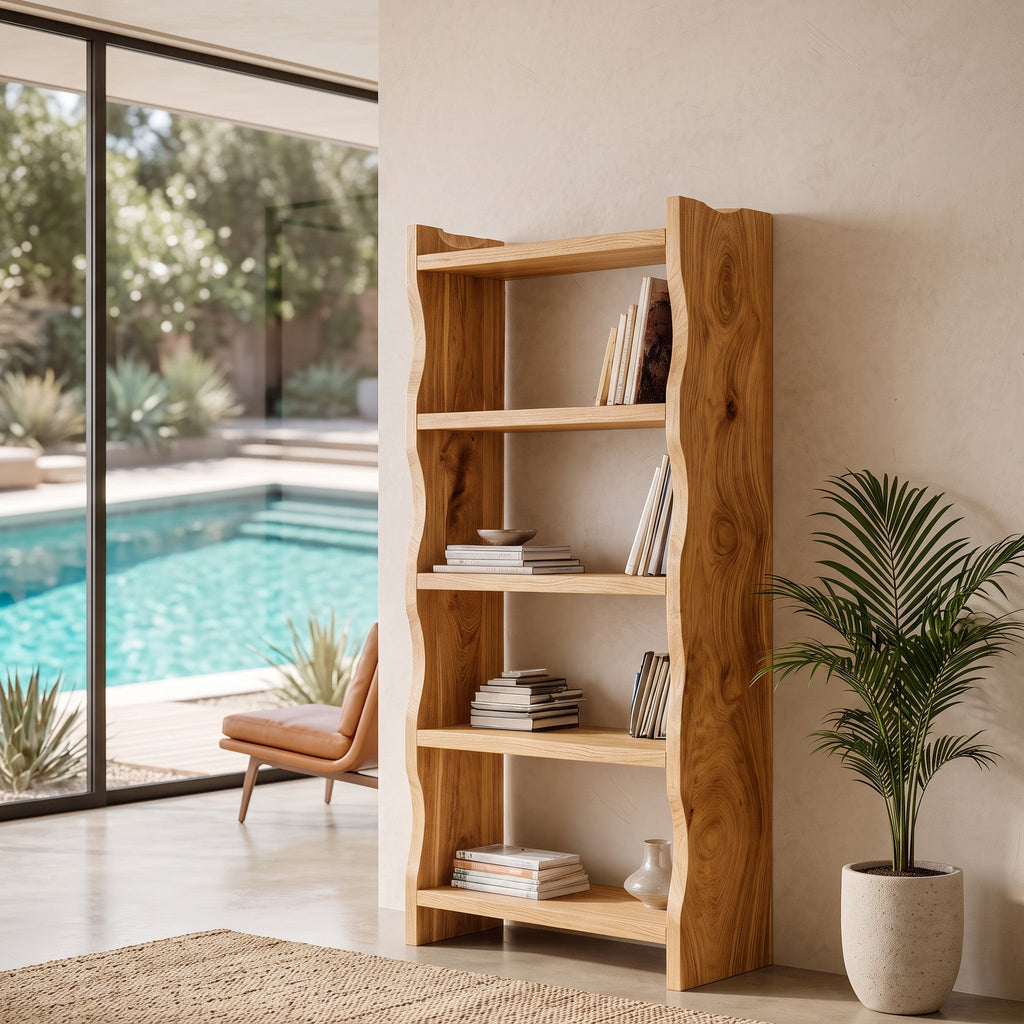 Modern Vertical Bookshelf With Natural Grain Design For Living