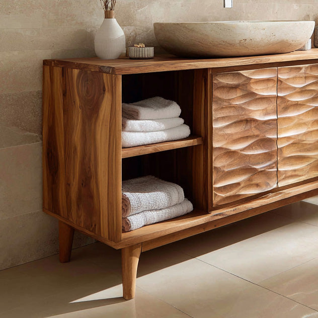 Modern Wave Bathroom Vanity Open Shelf For Bathroom