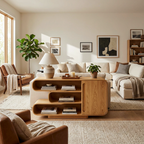 Modern Sideboard With Rounded Corners And Shelves For Living Room