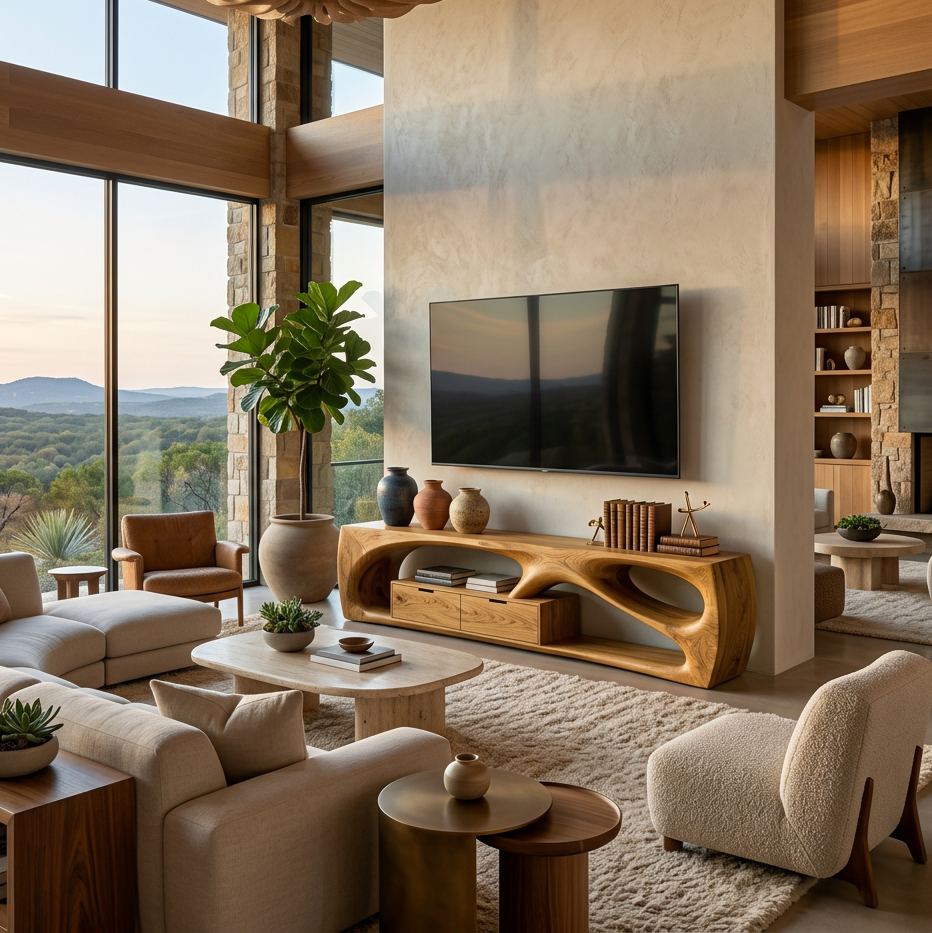 Modern Sculptural TV Console For Holiday Decoration