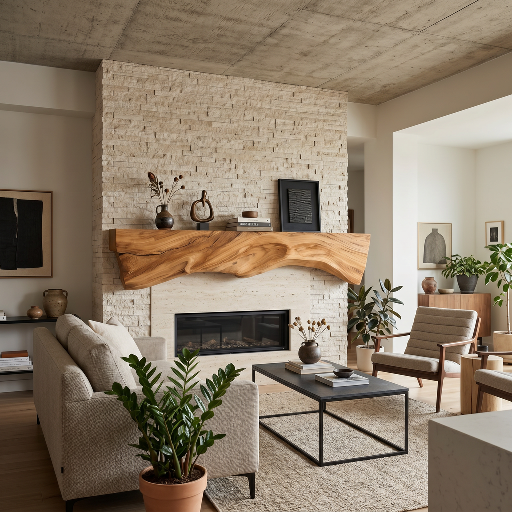 Rustic Sculptural Live Edge Fireplace Mantel For Holiday Decor