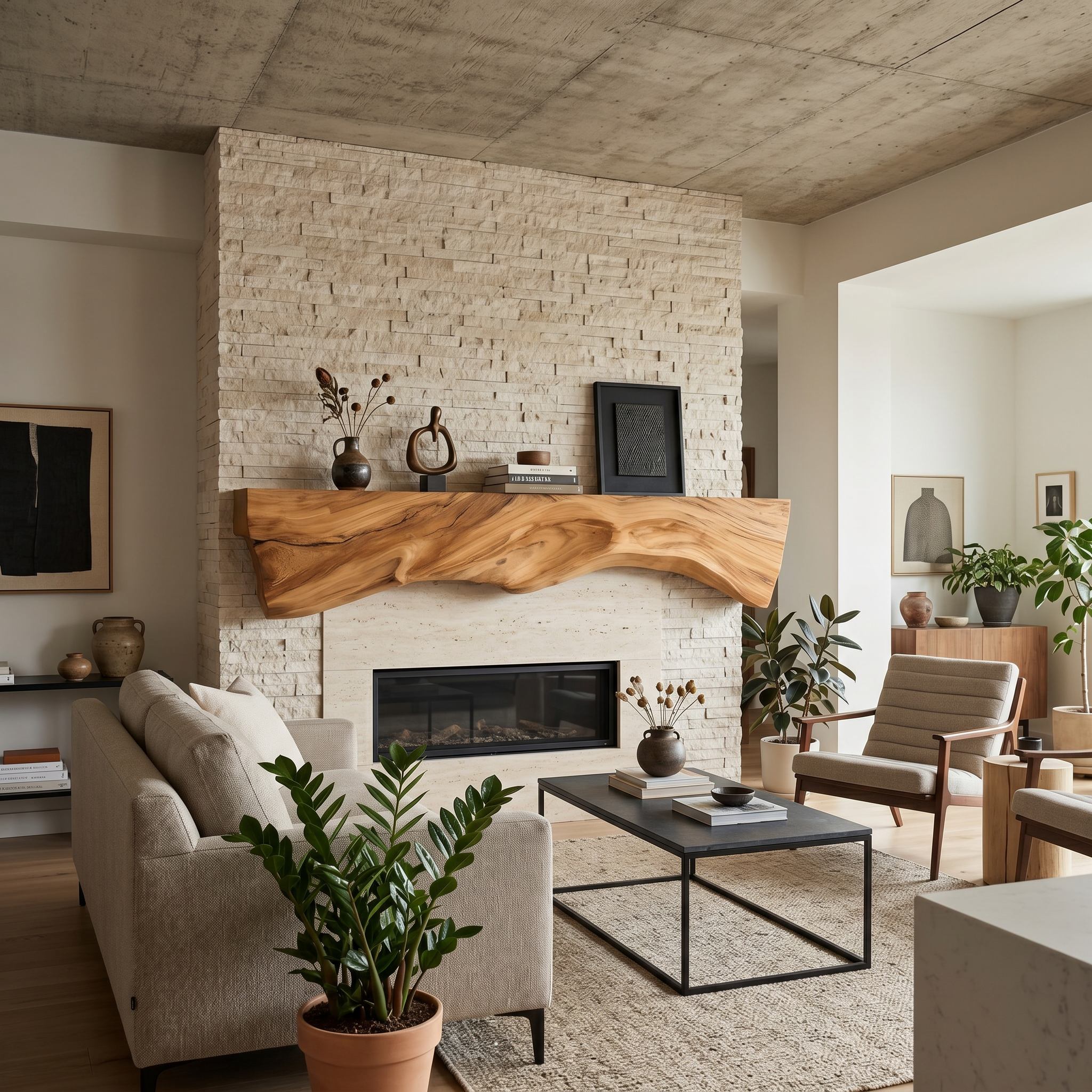 Rustic Sculptural Live Edge Fireplace Mantel For Holiday Decor