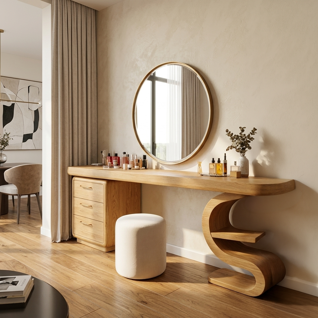 Modern Sculptural Vanity Table For Dressing Area